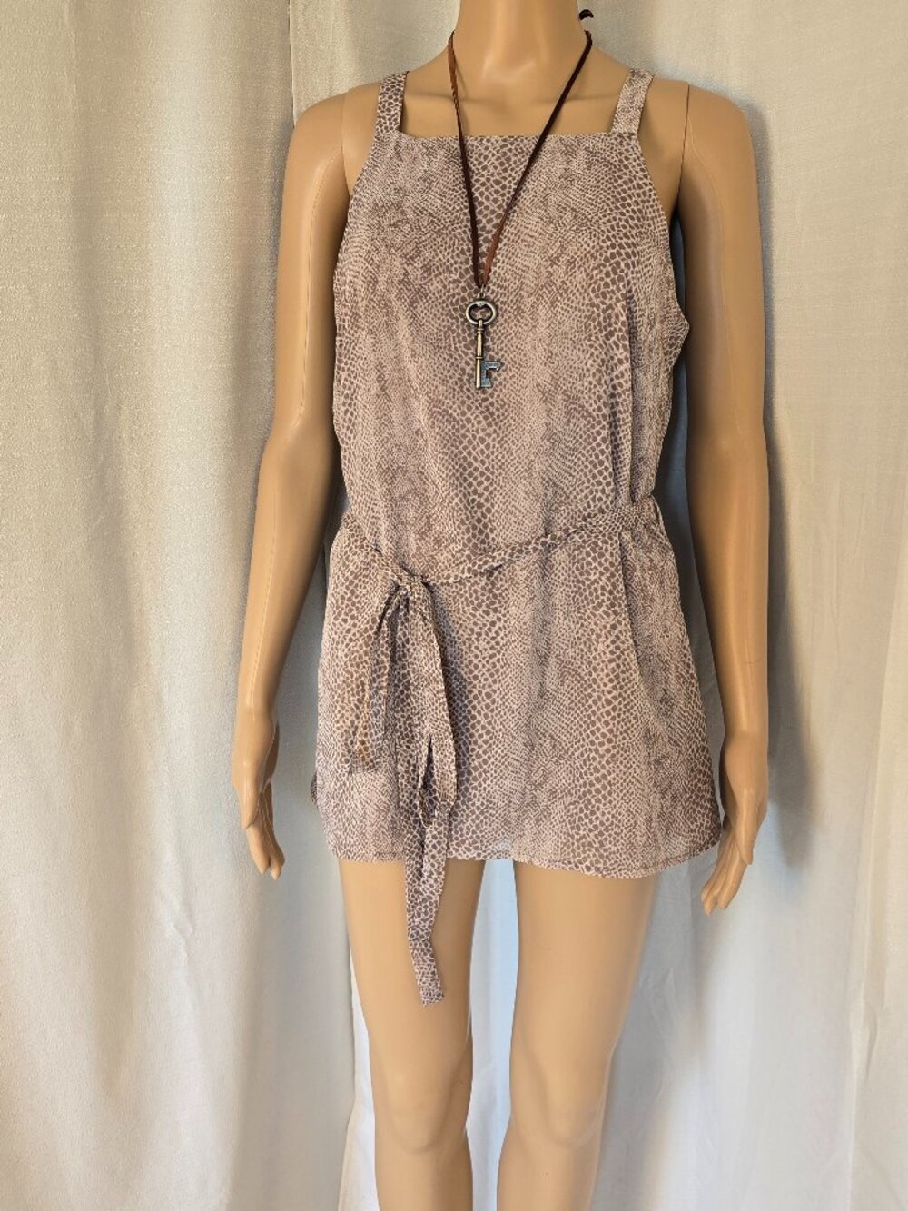 Banana Republic Tan Sleeveless Snakeskin Summer Dress with Tie Belt Size Small